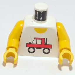Torso, Vest, Red Truck Print, Yellow Arms and Hands / White