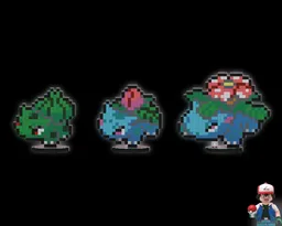 Bulbasaur, Ivysaur & Venusaur - Pixel Art Display