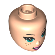 Lego Minidoll Head with Dark Turquoise Eyes, Freckles, Dark Pink Lips / Light Nougat