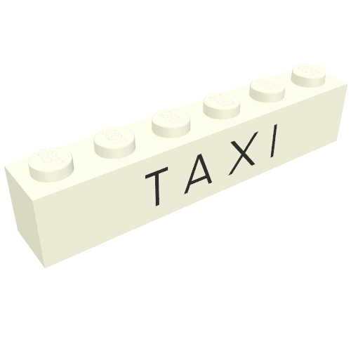 Lego Brick 1 x 6 with 'TAXI' Thin Print / White