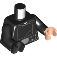 Lego Torso, Black Tunic, Belt, Silver Belt Buckle print, Odd Hands, Black Arms, Left Light Nougat Hand, Right Black Hand / Black