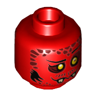 Lego Minifig Head Bookkeeper, Dual Sided, Yellow Eyes, Dark Red Spots, Broken Fangs, Goofy Open Smile Teeth / Closed Mouth Print [Hollow Stud] / Red