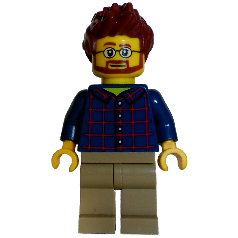 Lego Dark Blue Torso, Dark Tan Legs, Reddish Brown Hair