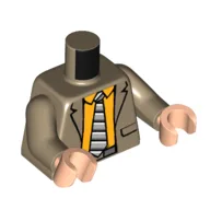 Torso, Jacket, Bright Light Orange Shirt, White/Light Bluish Grey/Black Striped Tie Print, Dark Tan Arms, Light Nougat Hands / Dark Tan
