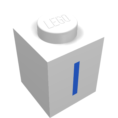 Lego Brick 1 x 1 with Blue I Print / White