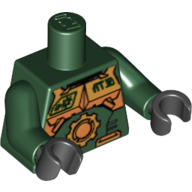 Lego Torso with Gold Armour with Large Cog and 'AT.10' Print, Dark Green Arms, Black Hands / Dark Green