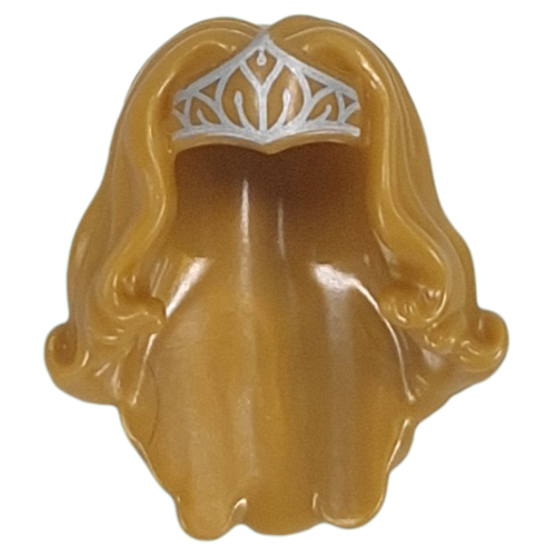 Lego Hair and Tiara, Long Wavy with Silver Tiara print / Pearl Gold