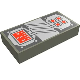 Tile 1 x 2 with Copper and White Circuitry, Red Rectangle and 4 Squares Print / Dark Gray