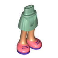 Lego Minidoll Hips and Short Skirt Coral Shoes, Dark Purple Laces and Soles, Nougat Legs print [Thin Hinge] / Sand Green