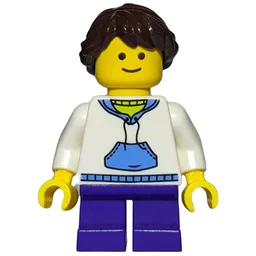 Kid, White Torso, Dark Purple Legs, Dark Brown Hair