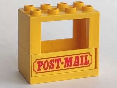 Lego Duplo Door / Window Frame 2 x 4 x 3 Half Door with (Same Color) Duplo Door 1 x 4 x 1 with Red 'POST MAIL' Pattern (x978 / x979pb02)