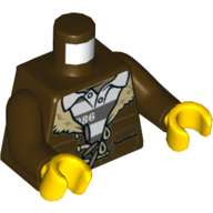 Lego Torso Jacket with Fur Collar over Prison Shirt Print, Dark Brown Arms, Yellow Hands / Dark Brown