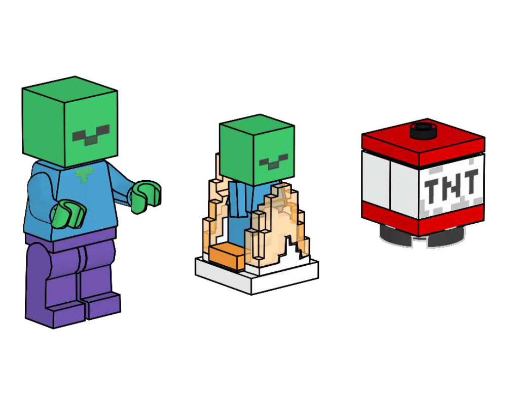 Lego Zombie with Burning Baby Zombie and TNT