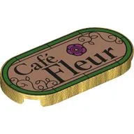 Tile Round 2 x 4 with 'Café Fleur' on Nougat Background, Green Stained Glass Border Print / Pearl Gold