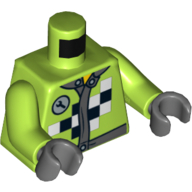 Lego Torso Race Jacket with Wrench and Black and White Checkered / '2013 The LEGO Store Des Peres, MO' Back Print, Lime Arms, Dark Bluish Gray Hands / Lime