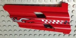 Technic, Panel Fairing # 4 Large Long, Large Holes, Side B with Silver Flame and Fading Checkered Pattern (Sticker) - Set 8279