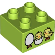 Duplo Brick 2 x 2 with Three Chicks Print / Lime
