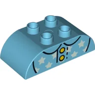 Duplo Brick 2 x 4 Curved Top with Yellow Buttons, White Stars, and Collar Print / Medium Azure