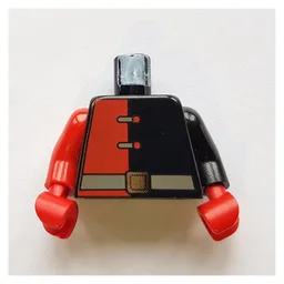 Torso, Odd Arms, Jumpsuit with Red Half, Clasps and Belt Print, Left Black Arm, Right Red Arm, Red Hands / Black