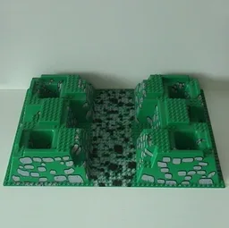 Baseplate Raised 32 x 48 x 6 with 4 Corner Pits and Rock Path Print / Green