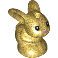 Lego Animal, Rabbit / Bunny, Baby Sitting with Black Eyes and Lavender Nose Print / Pearl Gold