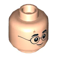 Minifig Head Harry Potter, Glasses, Eyebrows, Dark Orange Lightning Scar, Grin / Scared Print / Light Nougat