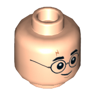 Lego Minifig Head Harry Potter, Glasses, Eyebrows, Dark Orange Lightning Scar, Grin / Scared Print / Light Nougat