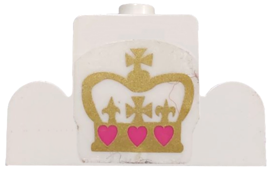 Lego Brick, Modified 1 x 4 x 2 Center Stud Top with Gold Crown with Dark Pink Hearts Pattern (Sticker) - Set 7578