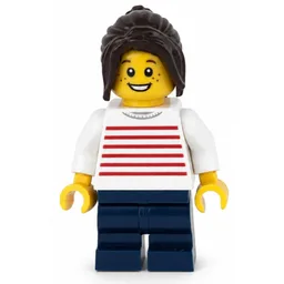 Kid, White Torso, Dark Blue Medium Legs, Dark Brown Hair