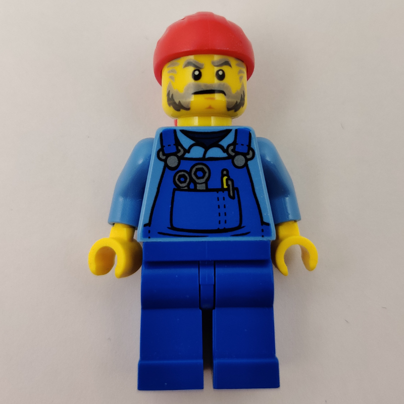 Lego Man, Blue Overalls over Shirt, Red Bandana