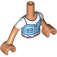 Lego Minidoll Torso Girl with Nougat Arms and Hands with Bright Light Blue Top, Pockets, White Shirt print / Nougat