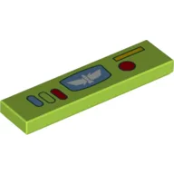 Tile 1 x 4 with White Wings Symbol, Blue/Lime/Red Buttons Print / Lime