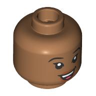 Lego Minifig Head Nani, Black Eyebrows, Nougat Lips, Open Mouth Smile/Lopsided Grin / Medium Nougat
