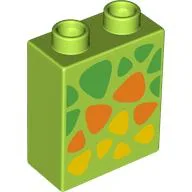 Duplo Brick 1 x 2 x 2 with Green, Orange, and Yellow Triangular Spots Print / Lime