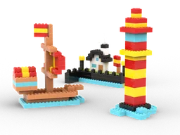 Basic sailing ship, harbor and lighthouse