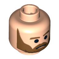 Lego Minifig Head Rebel Commando, Beard Brown Bushy with Black Pupils and Frown Print [Blocked Open Stud] / Light Nougat