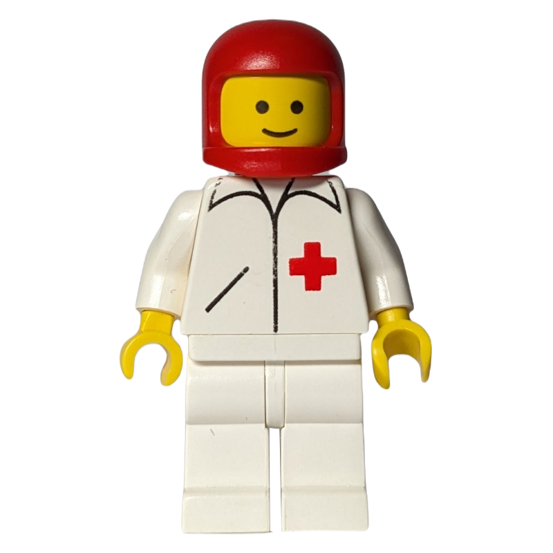 Lego Doctor, White Jacket with Red Cross, White Legs, Red Helmet