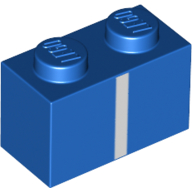 Lego Brick 1 x 2 with White Vertical Line Print / Blue