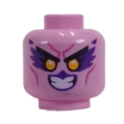 Minifig Head, Dark Purple Eyeshadow, Beak, Dark Pink Lines Print