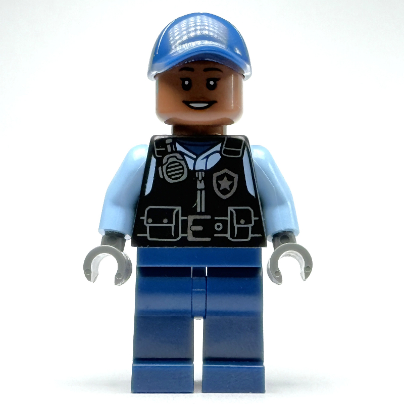 Lego Security Guard, Black Vest, Dark Blue Legs