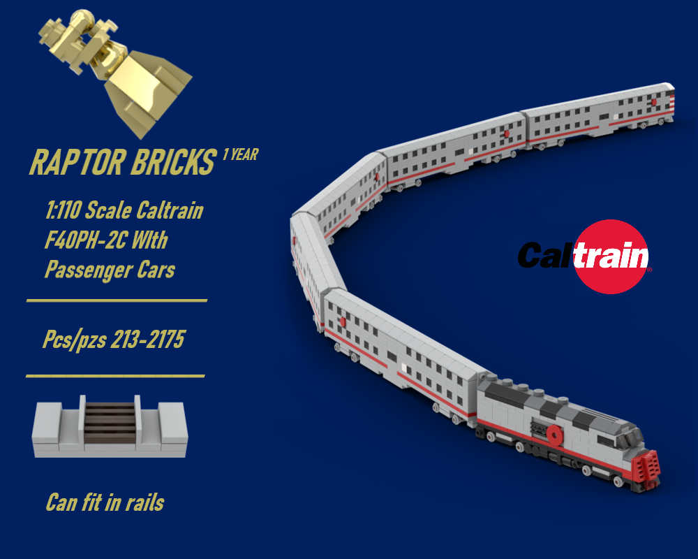 Lego 1:110 Scale Caltrain F40PH-2C With Passenger Cars