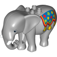 Lego Duplo Animal Elephant, Adult Stationary Head with Molded Tusks with Blue Blanket with Tassels and Stars Print / Light Bluish Gray