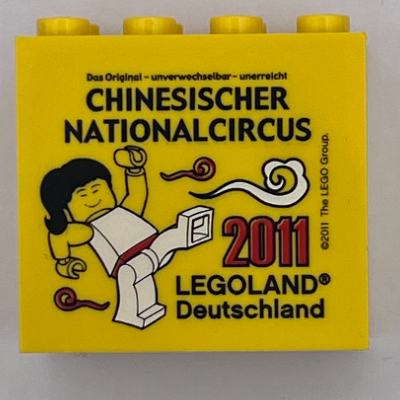 Lego Brick 2 x 4 x 3 with 'LEGOLAND Deutschland CHINESISCHER NATIONALCIRCUS 2011' Print / Yellow