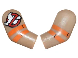 Arm, (Matching Left and Right) Pair with Ghostbusters Logo and Orange Stripes Pattern / Dark Tan