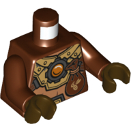 Lego Torso Fur, Gold Mechanical Armor, Pouch and Fire Chi Emblem Print, Reddish Brown Arms, Dark Brown Hands / Reddish Brown