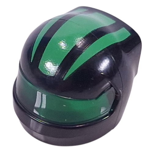 Lego Helmet, Formula 1 with Trans-Green Visor pattern and Bright Green Stripes print / Black