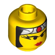 Minifig Head Ninja, Female, Red Lips, Eyelashes, Gray Headband with Red Circle Print [Blocked Open Stud] / Yellow