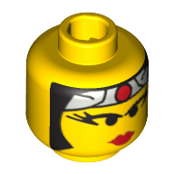 Lego Minifig Head Ninja, Female, Red Lips, Eyelashes, Gray Headband with Red Circle Print [Blocked Open Stud] / Yellow
