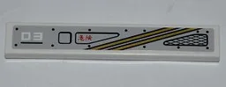 Tile 1 x 6 with White '03', Red Chinese Logogram '危險' (Danger), 2 Gold Lines and Grille Pattern Model Left Side (Sticker) - Set 9449