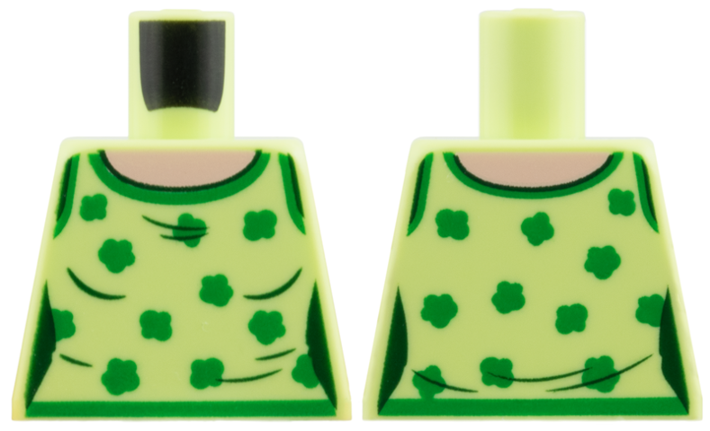 Lego Torso Female Tank Top, Light Nougat Neck, Green Hems and Shamrocks Pattern